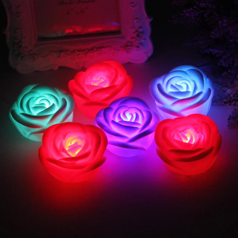 Romantic Color Changing LED Rose Flower Candle Night Light for Birthday Party Holiday Wedding Indoor Decoration Lamp