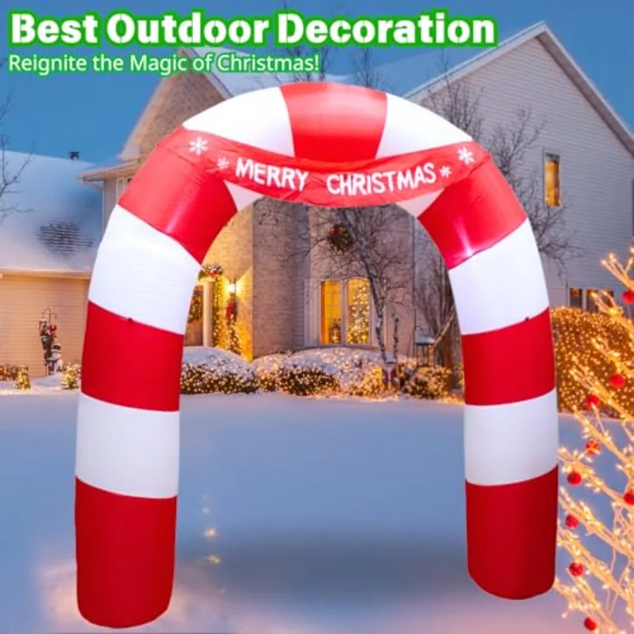 Outdoor Inflatable Candy Bar Arch For Christmas, PVC Material, Red And White, Built-in LED Lights For Night Visibility