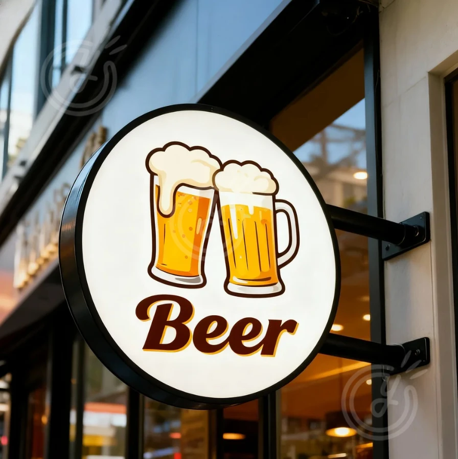 Sinal led de dupla face personalizado, logotipo comercial de néon, caixa de luz iluminada, logotipo de publicidade montado no teto e loja de bar de publicidade