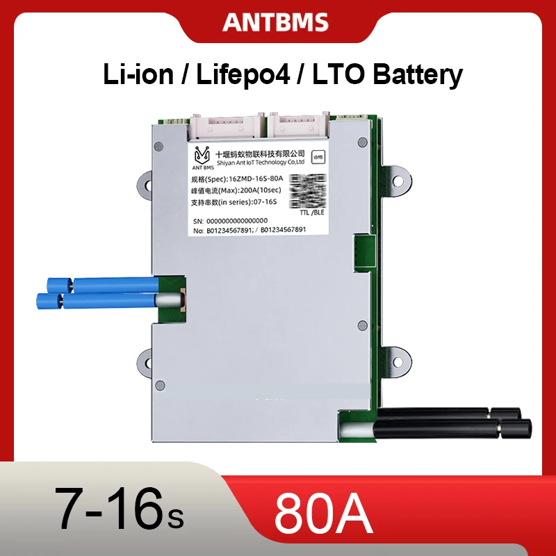 スマートbms-ant-7-16s-80a-60v-72v-リチウムイオン-リン酸鉄リチウム電池用bmsスマートpcb、uart-rs485通信、bluetoothオプション付き、18650電池用