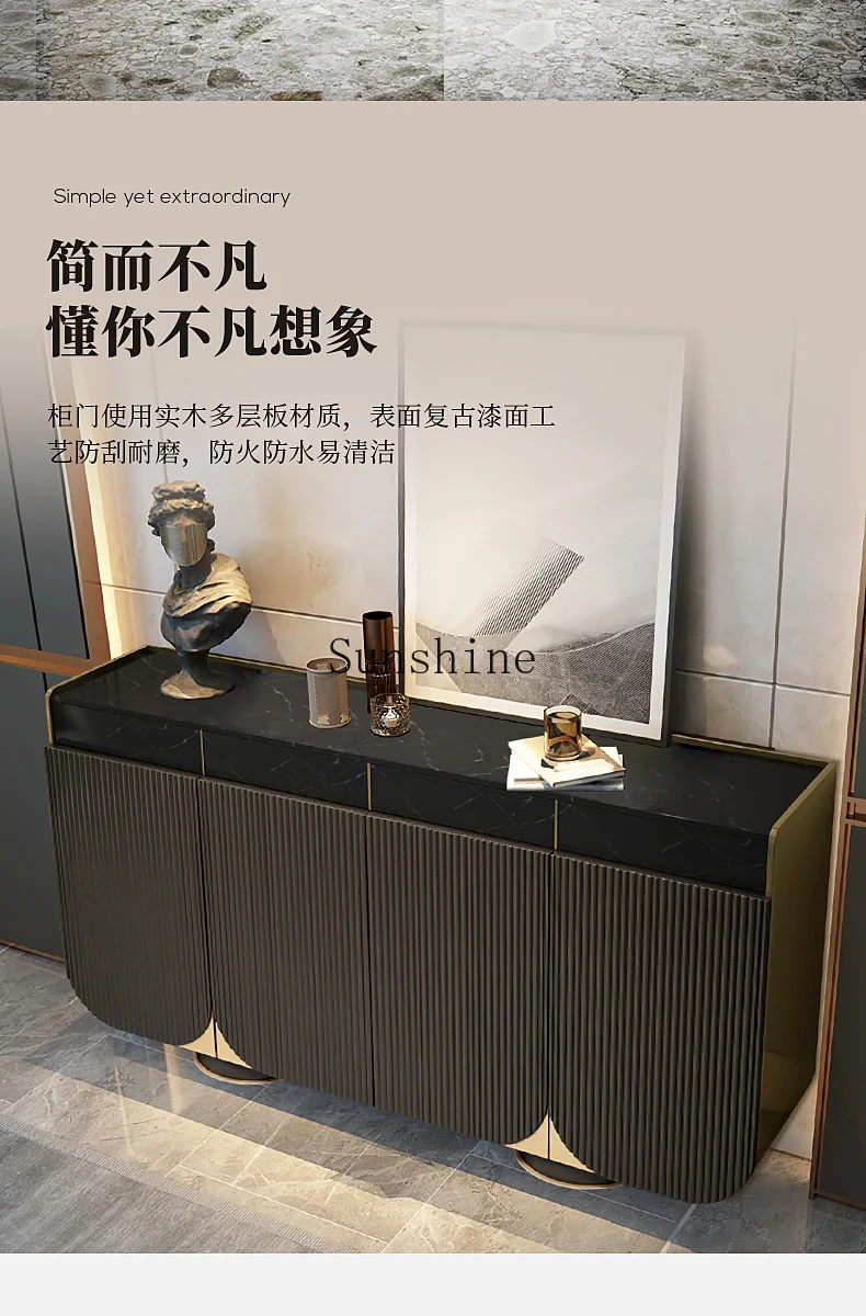Italian simple rock slab dining side cabinet solid wood light luxury metal large apartment shoe cabinet