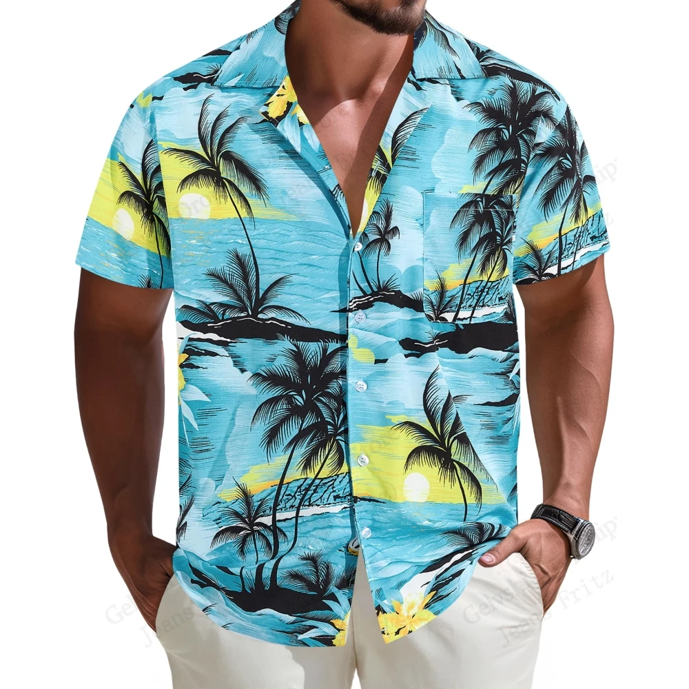 

Men's Summer 3D Printed Fun Flowers Leaves Hawaiian Shirt for Men Plants Pattern Shirts Short Sleeve Tops Street Casual Blouse