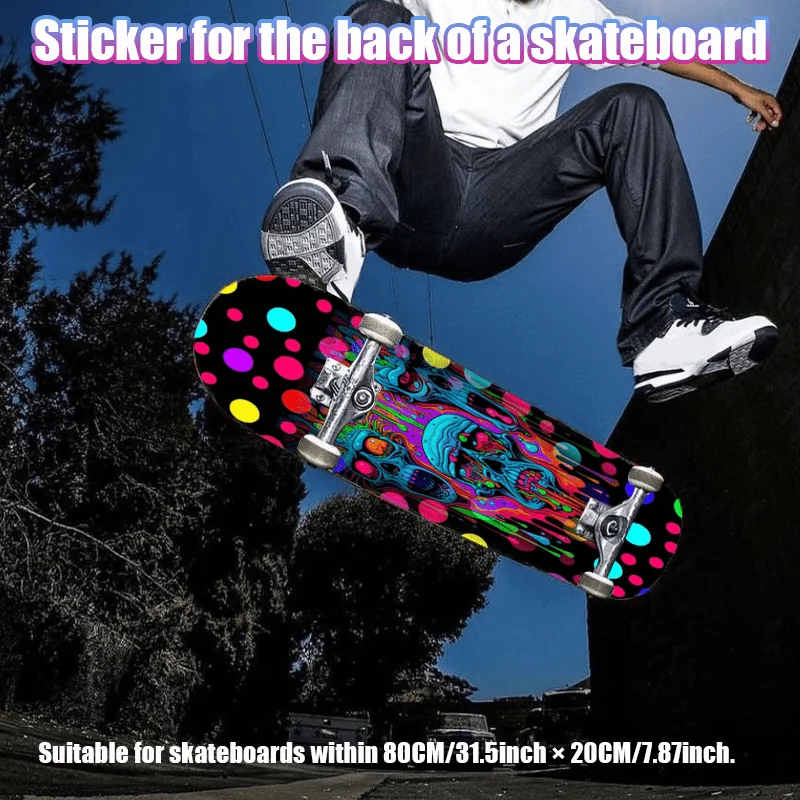 

1 flat "Cool Painted Skull" retro skateboard protection sticker - suitable for double upturned scooter electric vehicles, portab
