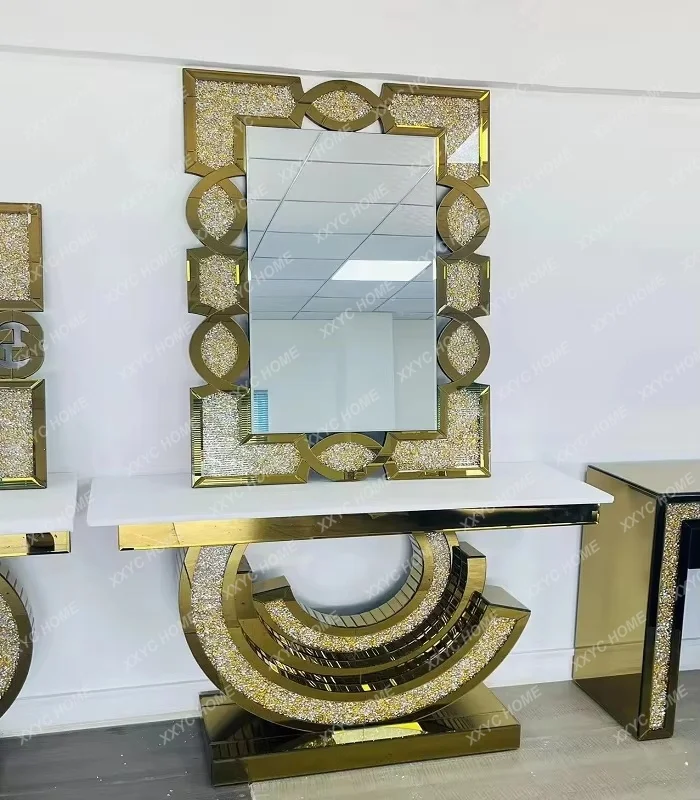 Wholesale Console Table Crushed Crystal Diamond Console Table Set with Mirror Modern Hotel Furniture Picture 1 Set