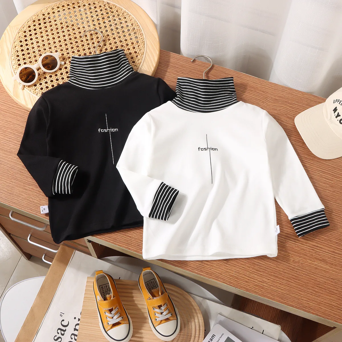 

2023 Autumn Winter Girls Boys Turtleneck Soft Warm Long Sleeve T-shirts Two Colors