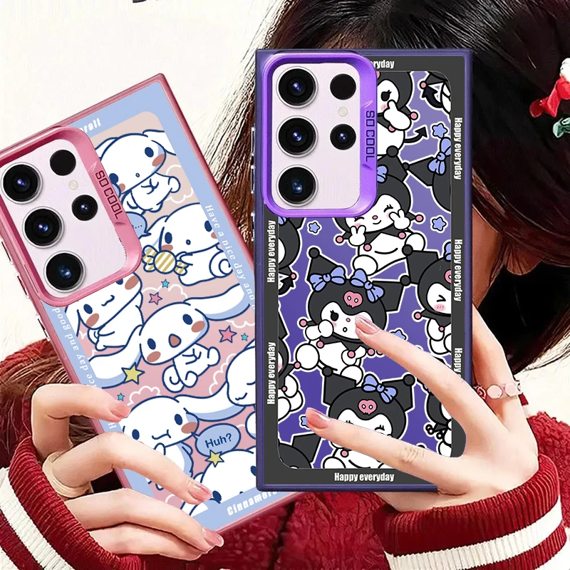 Kuromi Cinnamoroll Sanrio Art For Samsung Galaxy S24 S23 S22 S21 S20 Note 20 Ultra Plus FE 5G Colorful Silver Back Phone Case image 2