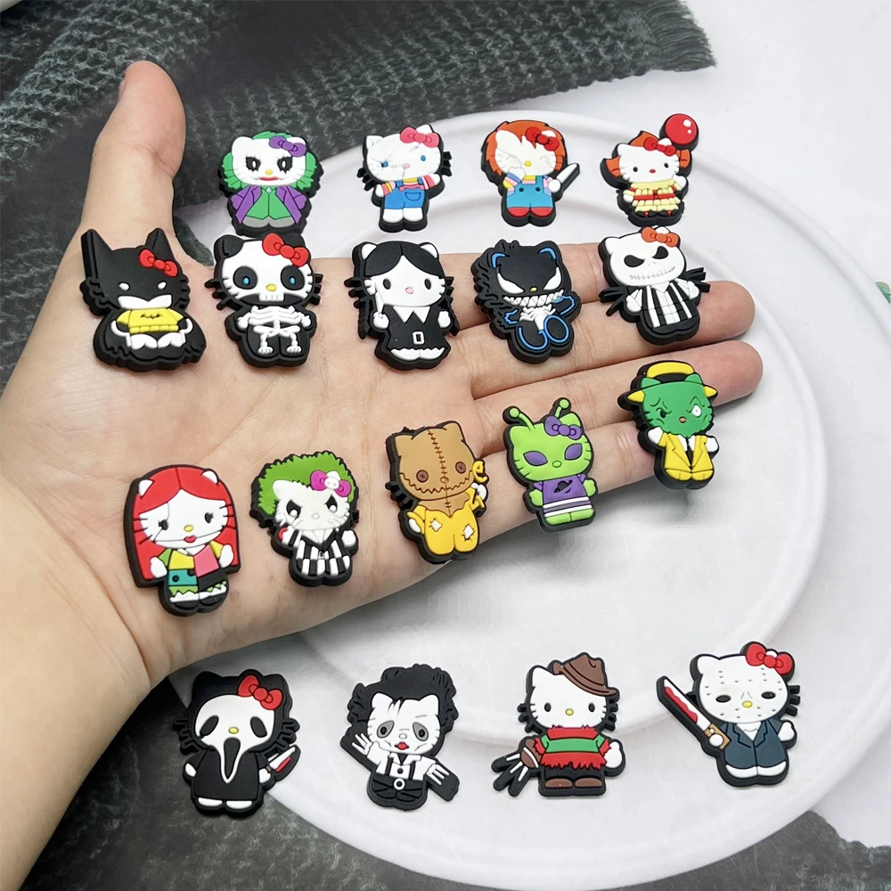 5-18PCS Mesuca Halloween HelloKitty Shoe Charm Mix Wholesale PVC wristband Decor Buckle Detachable DIY Waterproof Party Gift