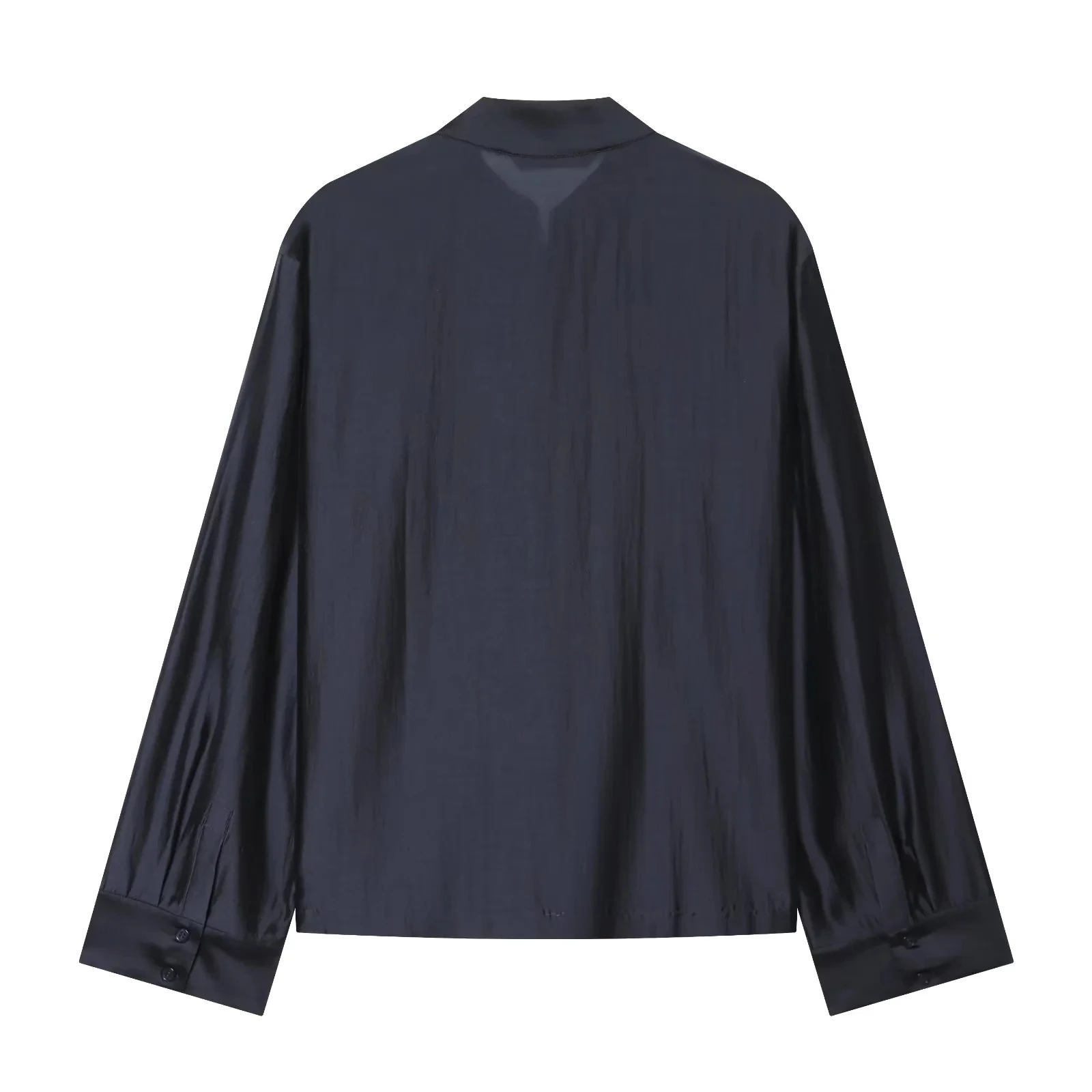 KONDALA Lässige Chic Damenbluse, einfarbig, O-Ausschnitt, einreihig, Langarm, mit Taschen, lockeres Hemd, Mode 2026 Sommerurlaub Bluse – Detail 6