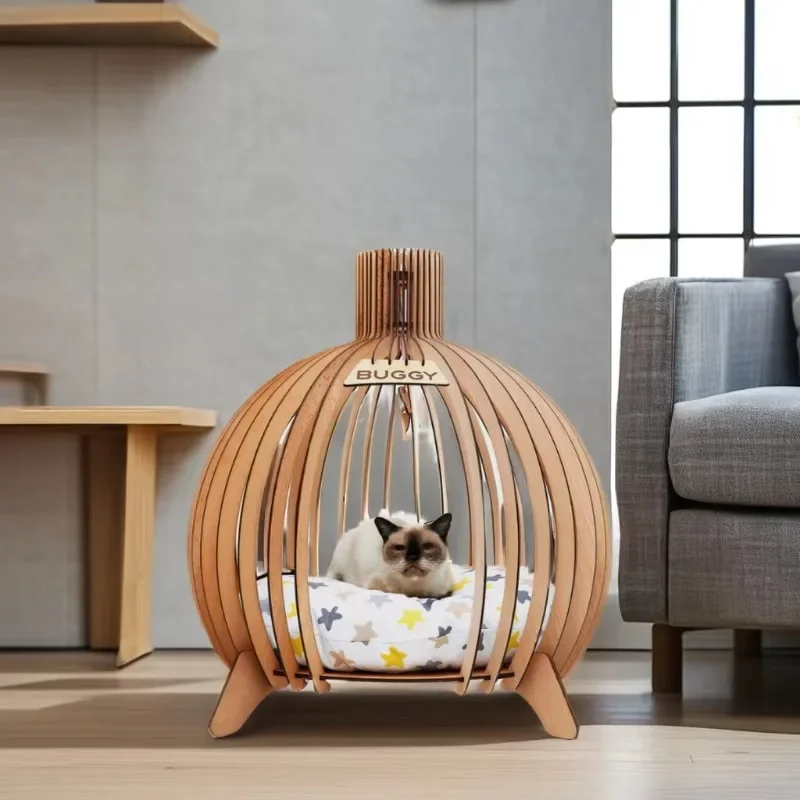 Modern Comfortable Indoor Cat and Dog House Unique Personality Nest Made of Breathable Wood