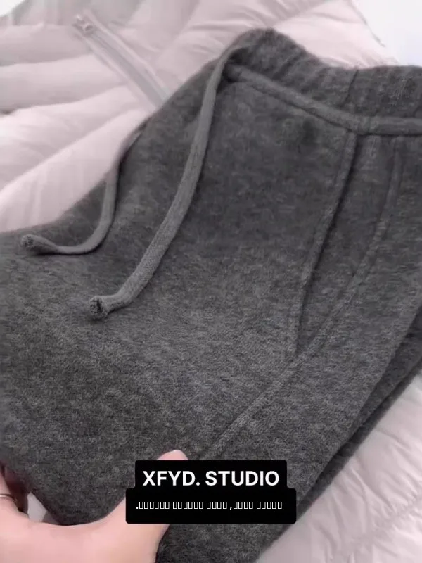 

Шерстяные брюки больших размеров с широкими штанинами для женщин, осенне-зимние, новые, теплые, повседневные, стройнящие, скрывающие недостатки фигуры