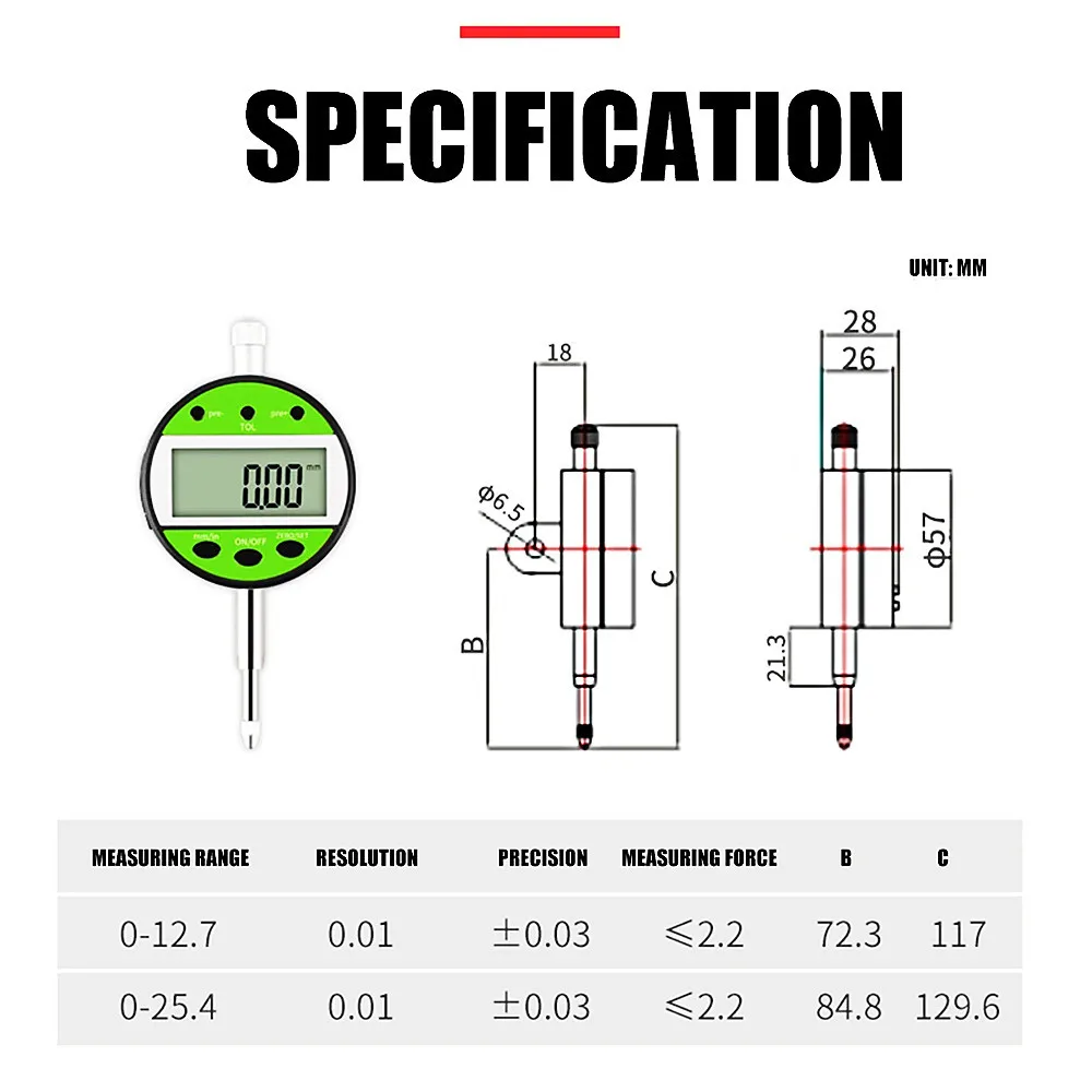 SIWI Digital Dial Indicator 0~12.7mm/0~25.4mm Calibration Meter USB/Blue Tooth/WiFi (Optional) Connected To PC Or Mobile Phone