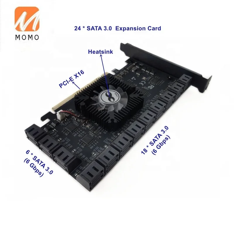 24 Ports SATA 3.0 6Gbps SATA III to PCI Express PCI-E X16 PCIe 16X Controller Expansion Riser Card in stock