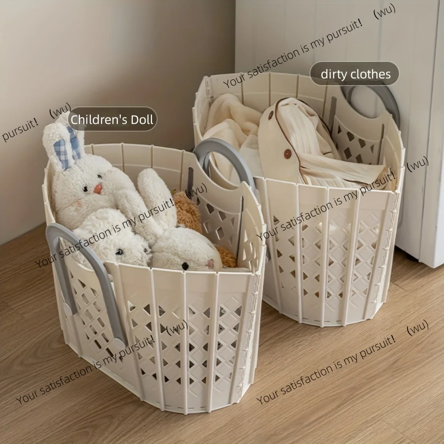 Bohemian-style foldable laundry basket with handle - wall-mounted, multi-purpose storage basket.