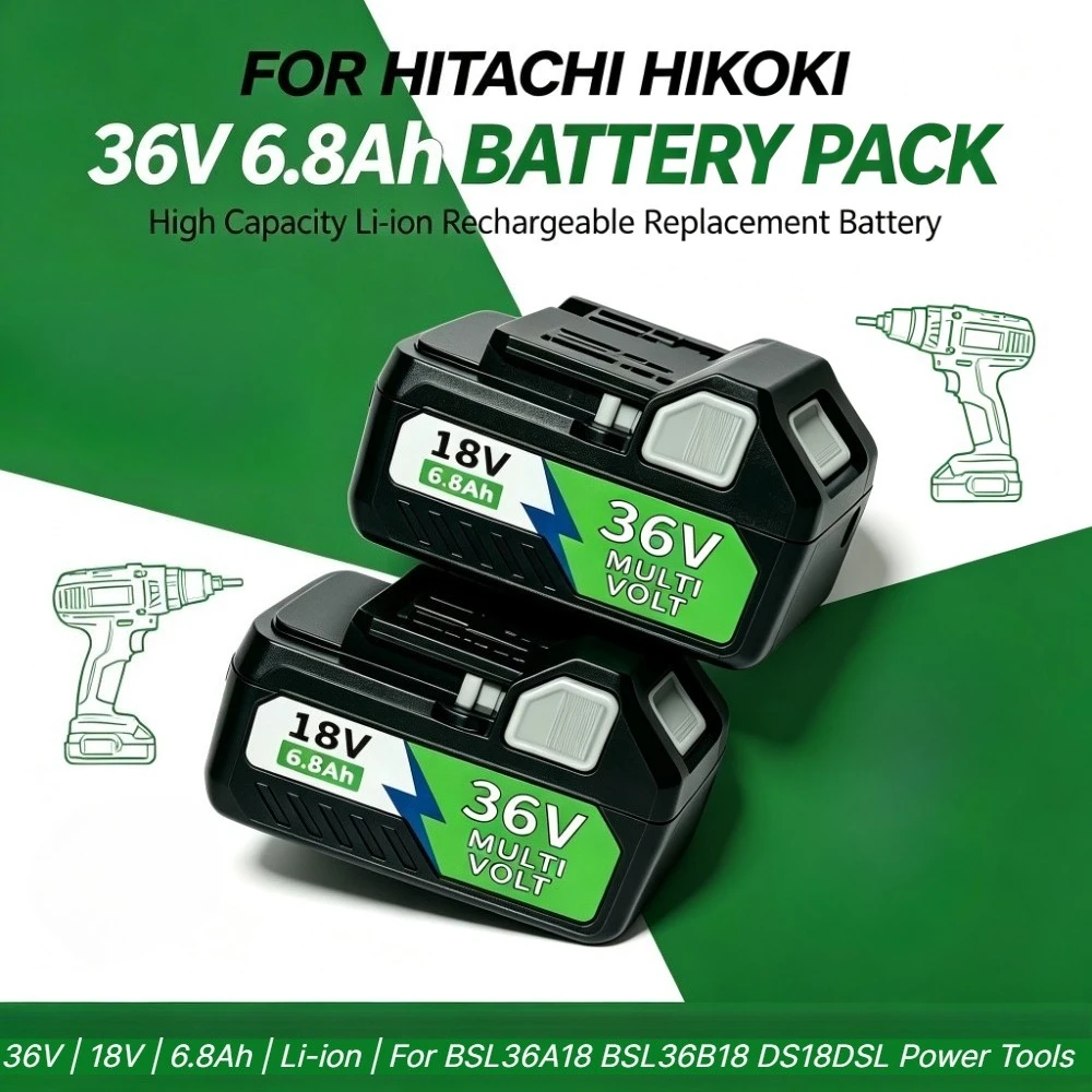 For Hitachi HiKOKI 36V 6.8Ah High Capacity Li-ion Rechargeable Replacement Battery for BSL1860 BSL1840 DS18DSL Power Tools