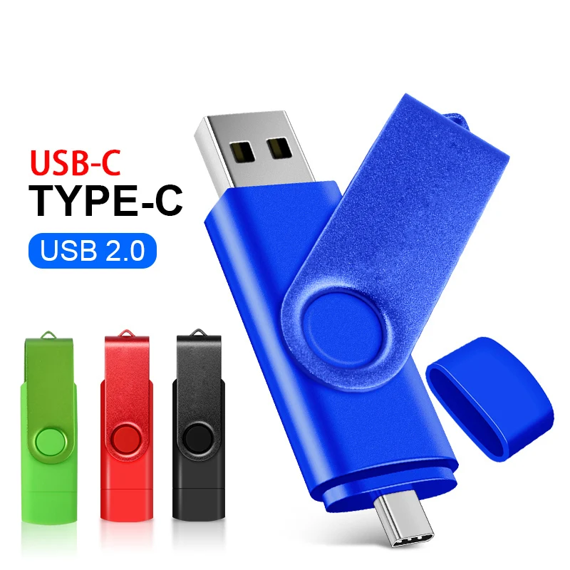 High Speed TYPE-C USB 2.0 Flash Drive 64GB 128GB Rotatable OTG Pen Drive 8/16/32GB Memory Stick for SmartPhone PC Pendrive