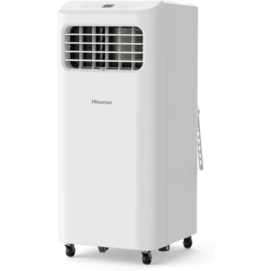 Portable air conditioner for small rooms up to 250 sq ft, white plastic unit with 6, 000 BTU cooling, dehumidifying and fan fun