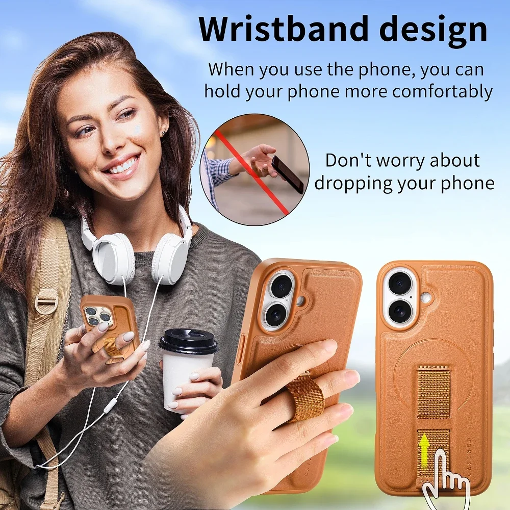 

Fashion Back Elastic Rope Phone Case for iPhone 16e 15 Pro Max 14 Plus 13 12 Pro With Removable Magnetic Flip Card Cover