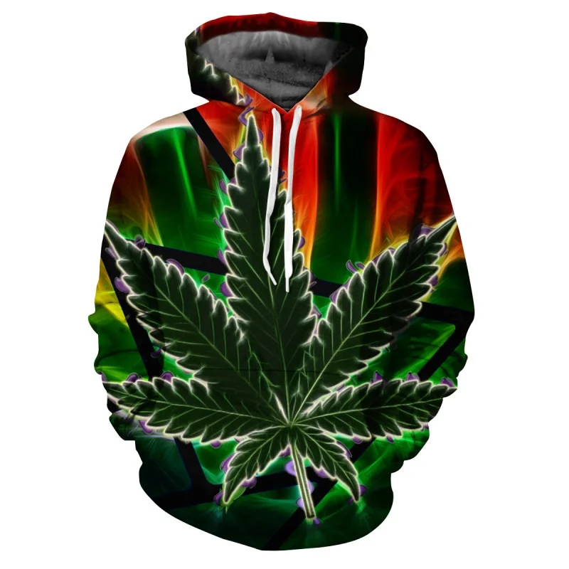 3D Printed Weeds Leaf Hoodie For Men Colorful Plants Pattern Long Sleeves Casual Sweatshirt Unisex Loose Hoodies Street Pullover