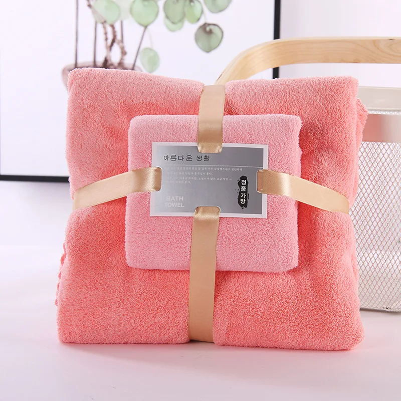 2pcs/set Coral Fleece Absorbent Hair Swimming Face Hand Bath Towel Sets Microfibre Towels Bathroom Towels Microfiber Towel Set