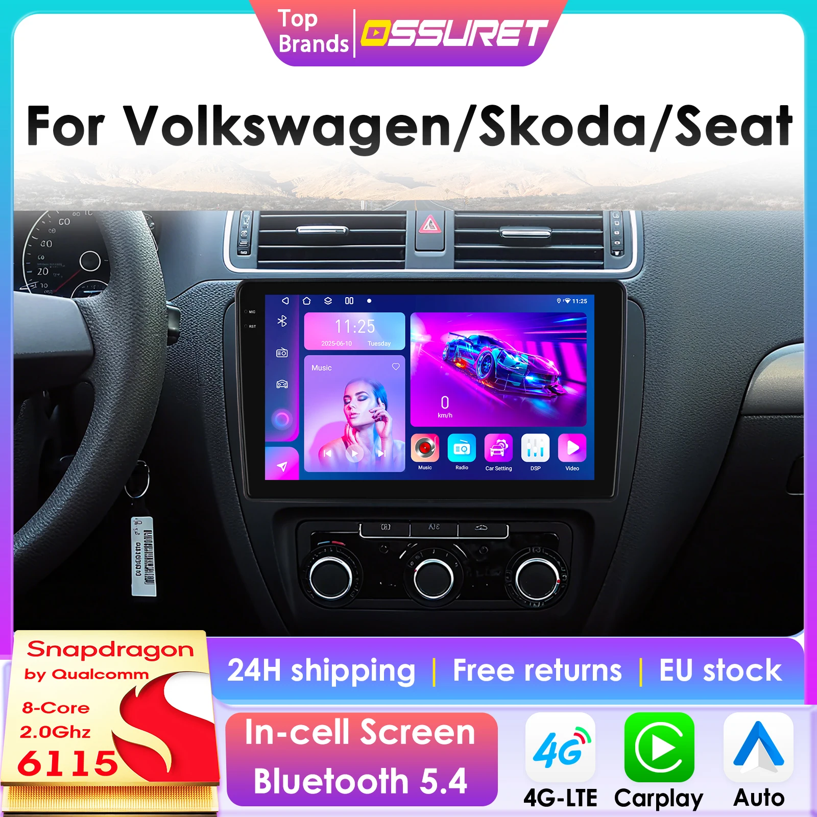 360-Grad-Kamera Android14 Autoradio für Volkswagen Skoda Octavia Golf 5 6 Touran Passat B6 Polo Jetta CarPlay Android Auto Stereo 6115