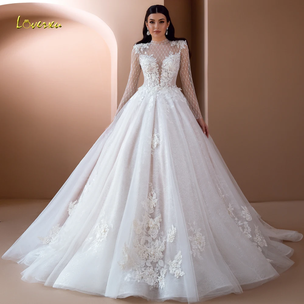 

Loverxu Ball Gown Wedding Dresses 2024 High Neck Long Sleeve Robe De Mariee Beaded Gorgeous Appliques Princess Vestido De Novia