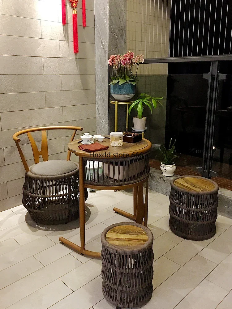 Balcony small table and chairs three-piece rattan creative small small tea coffee table tea table chair