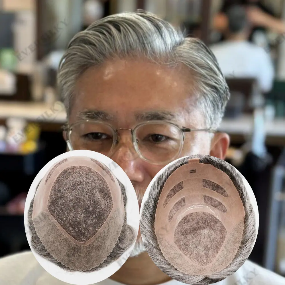 Super Durable Band Style Human Hair Mens Toupee Fine Mono Lace Base Hair Replacement System Breathable Men's Hair Prosthesis Wig