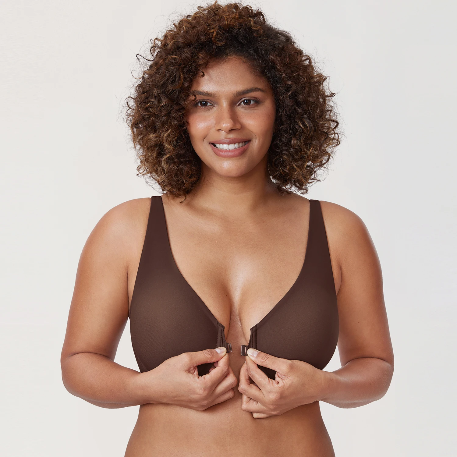 DELIMIRA-Soutien-gorge à fermeture frontale pour femme, grande taille, sans couture, sans doublure, Racerback, armatures, grande lingerie C D esse E