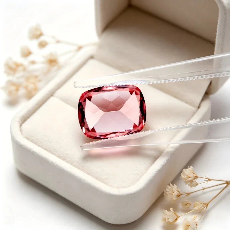 Künstlicher Edelstein Padparadscha Roter Lotus-Farbton Rechteckige Kissenform Mit Zertifikat Fabrik-Großhandelspreis – Detail 6