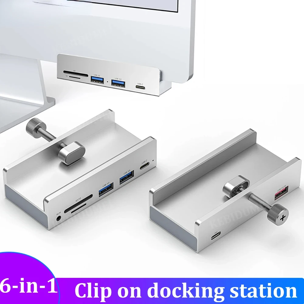 

6-in-1 USB 3.0 HUB USB Clip on Docking Station USB 3.0 Adapter Multi Splitter 5Gbps High Speed Adapter for PC Laptop Macbook Pro
