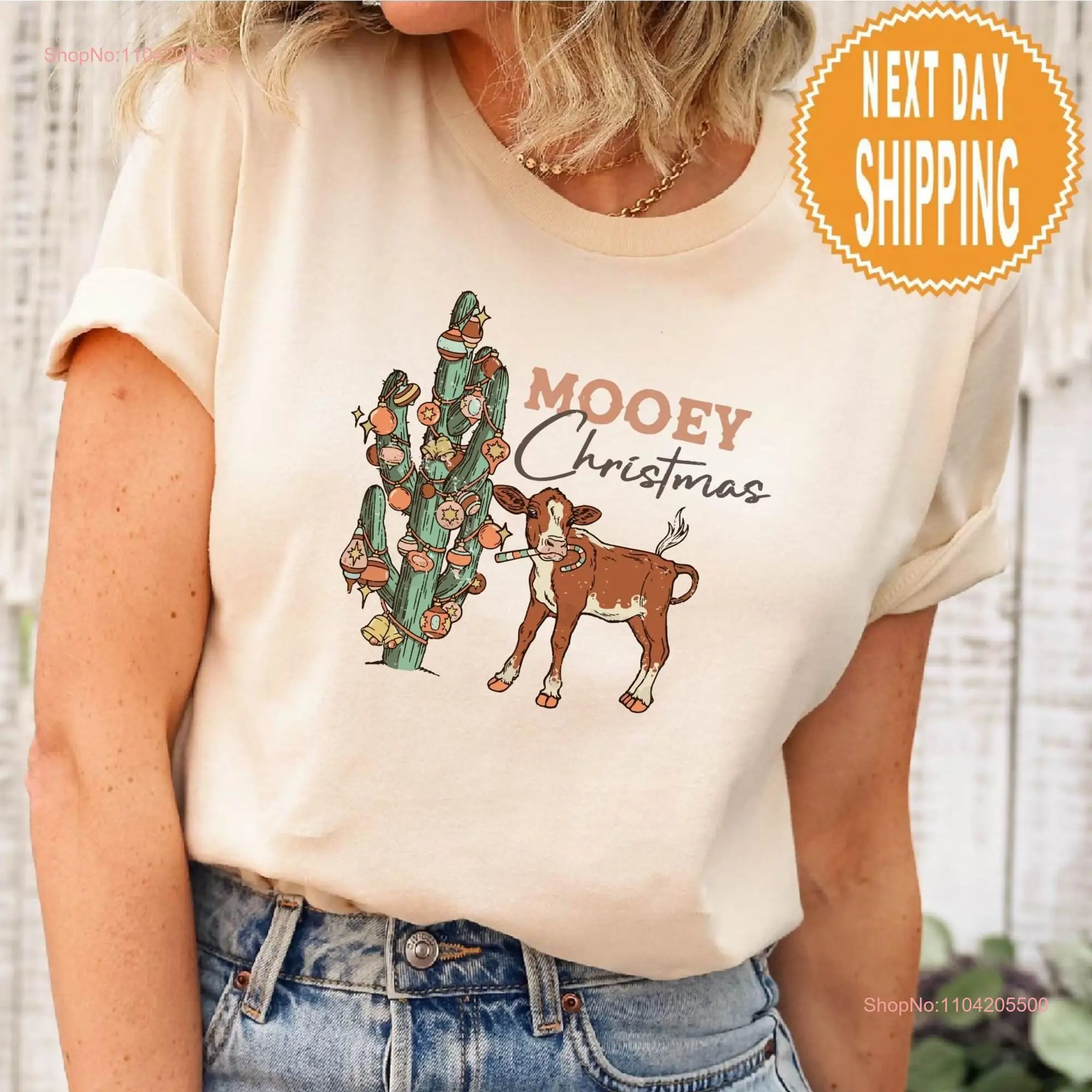 Mooey Christmas T Shirt Cows Cute Cow SweaT Western GifT long or short sleeves