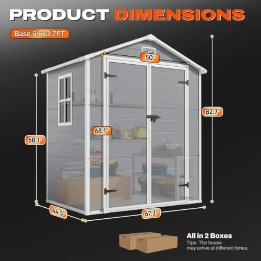 Feet Resin Storage Shed with Floor, Plastic Shed for Outdoor Use, Gray, Weather-Resistant and Lockable