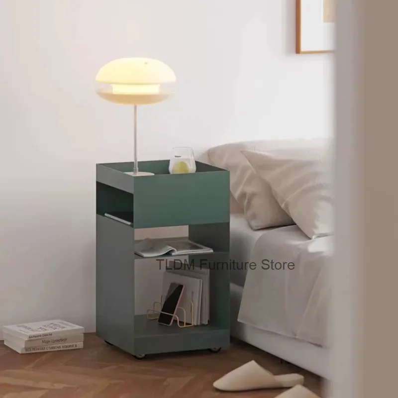 Mobile Open Storage Side Cabinet，Multi Layer Compartment Rolling Nightstand，Narrow End Table for Sofa Bedroom Space Organizer