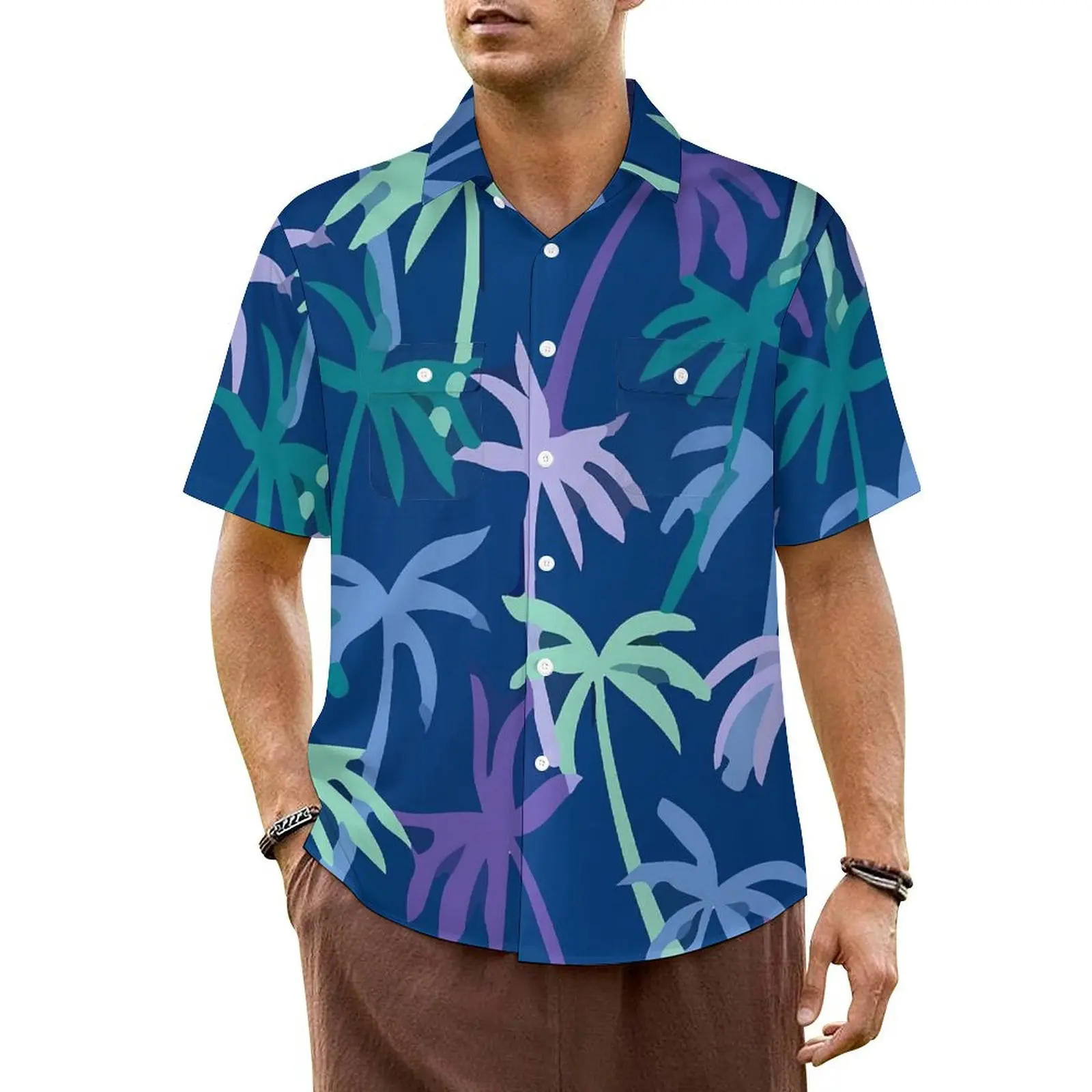 

Coconut Palm Trees Casual Shirt Colorful Print Vintage Hawaii Shirts Man Short Sleeve Beach Fashion Graphic Oversize Blouses