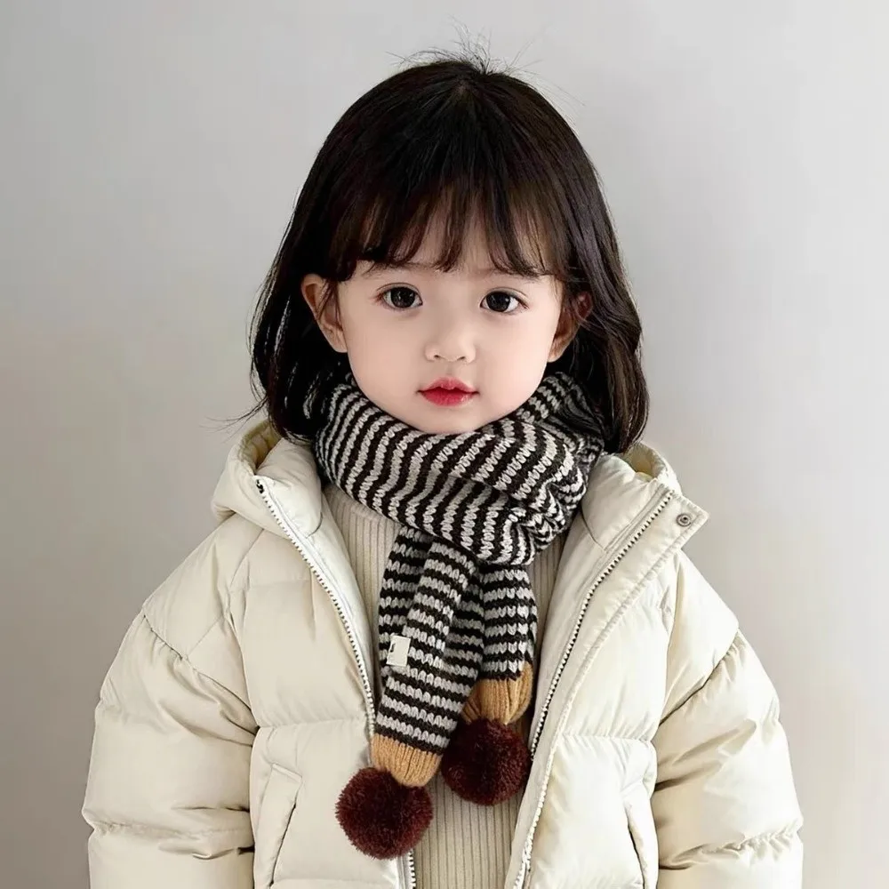 Thick Warm Knit Knit Striped Scarf Striped Pattern Cozy Fleece Lining Winter Scarf Elastic Stretch Fit Soft Windproof Fabric
