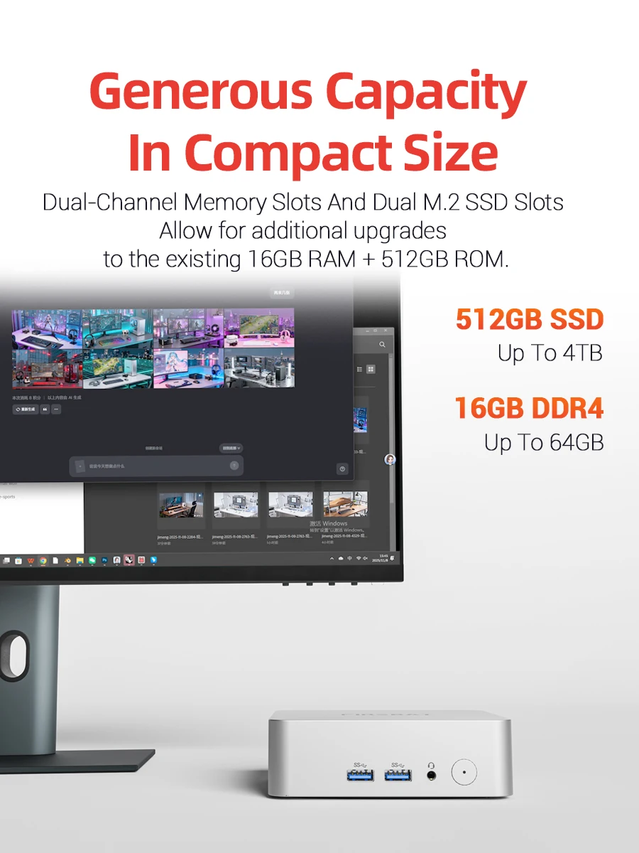 FIREBAT T2 Mini PC Gamer Intel N150 CPU Windows 11 Mini PC Gaming DDR4 16GB RAM 512GB SSD WIFI5 BT4.2 Computer desktop minipc