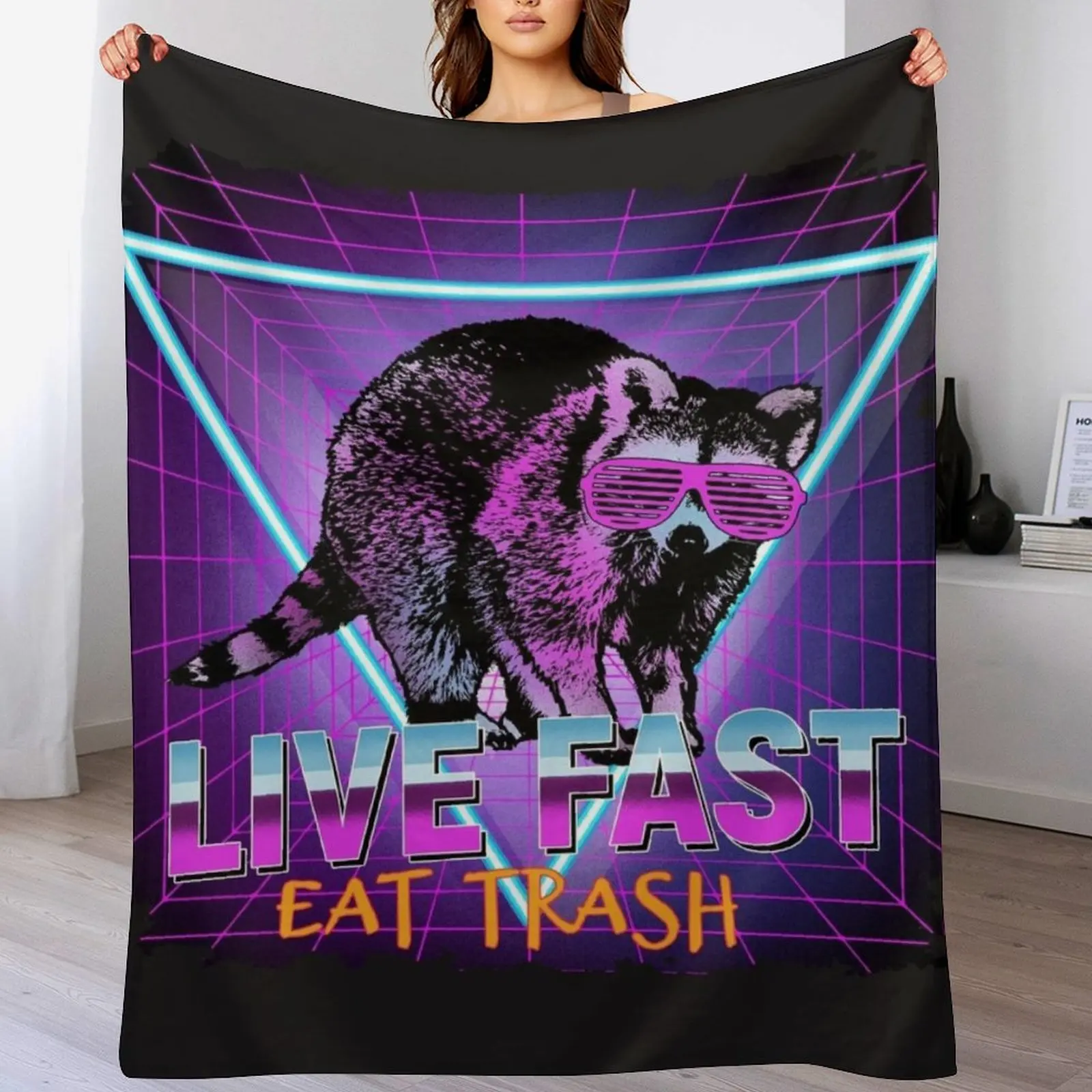 

Raccoon Raccoons Live Fast Eat Trash Panda Funny Retro Gift Throw Blanket Furry Blankets For Sofas Custom Blankets