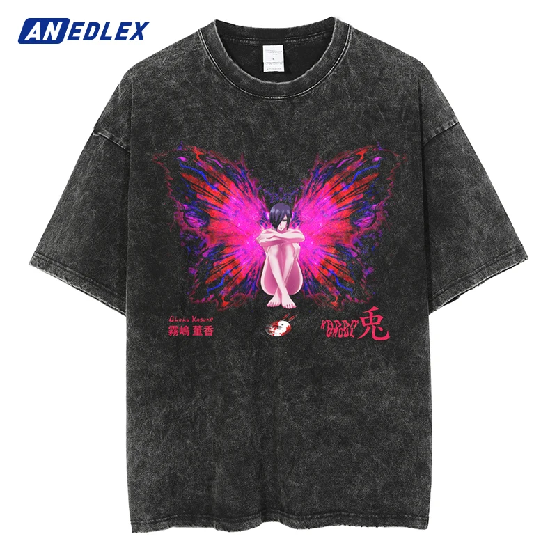 

Men Black Vintage T Shirt Hip Hop Streetwear Anime Graphic Print T-Shirt Harajuku Summer Short Sleeve Cotton Loose Tees