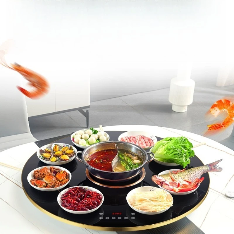 Multifunctional hot pot dining table turntable, electric round table with induction cooker rotating base