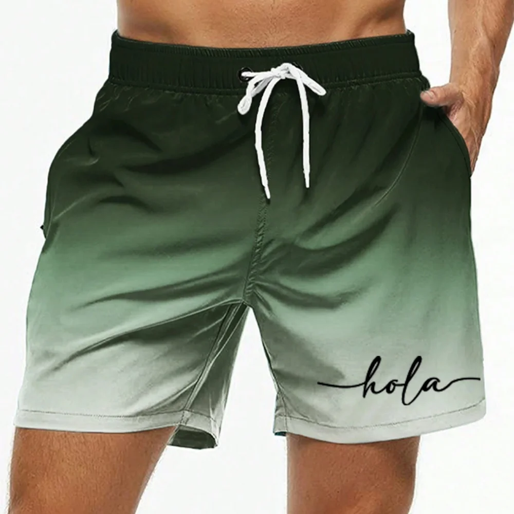 

Motorcycle Fashion Letter Design Mens Print Shorts Summer Men's Swim Trunks Elastic Waist 3D Print ‘Hola’Graphics Gradient Breat
