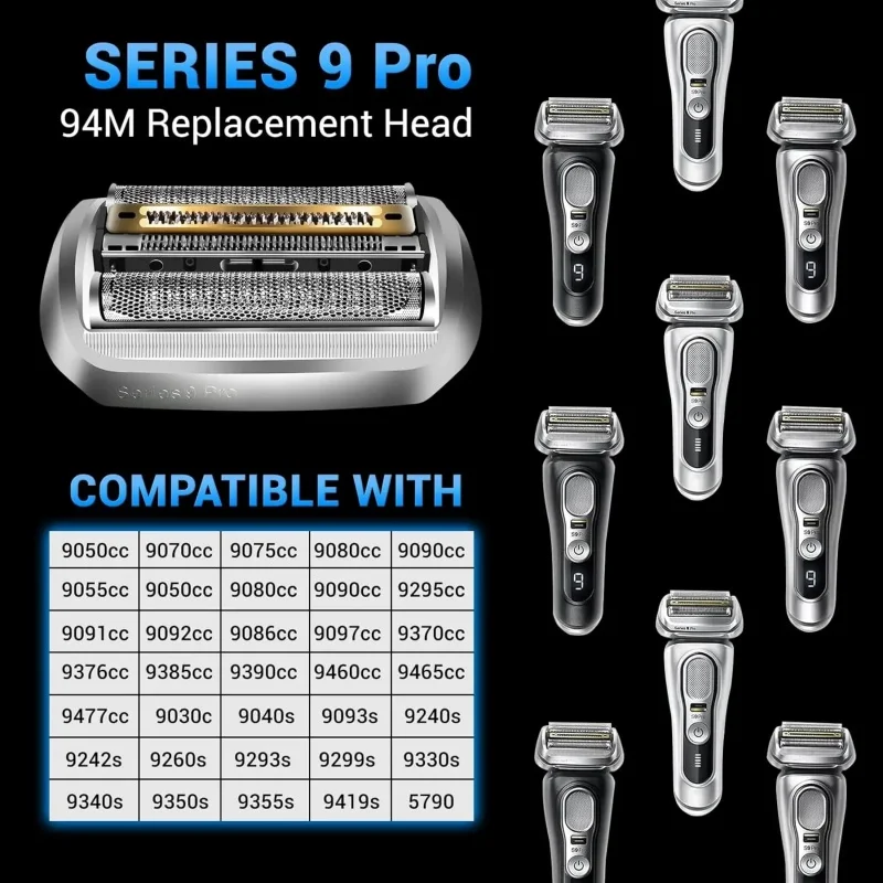رأس حلاقة بديل 94 متر لماكينة الحلاقة الكهربائية Braun Series 9/9 Pro للرجال 9040s، 9080cc، 9093s، 9095cc