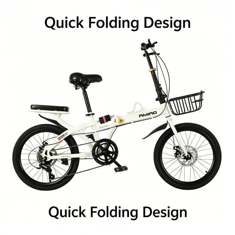White Spoke Wheel Rear Seat Frame 20Inch Folding Bike Portable Ultra-Light 7 Speed Adult Commuter Student Bicycle