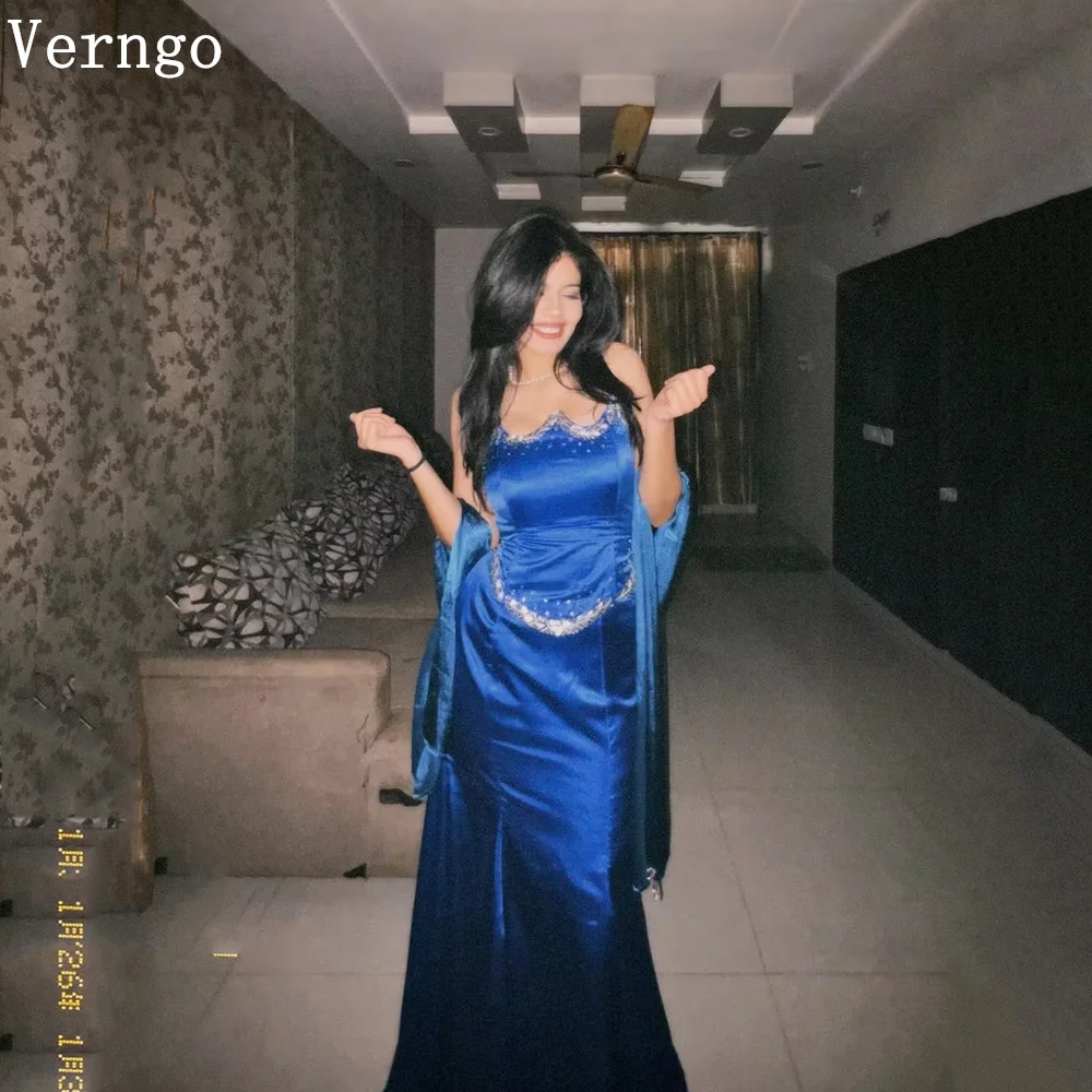 

Verngo Royal Blue Sequined Satin Evening Dress Strapless Mermaid Formal Occasion Dress Elegant Hand-made Prom Gown Customized