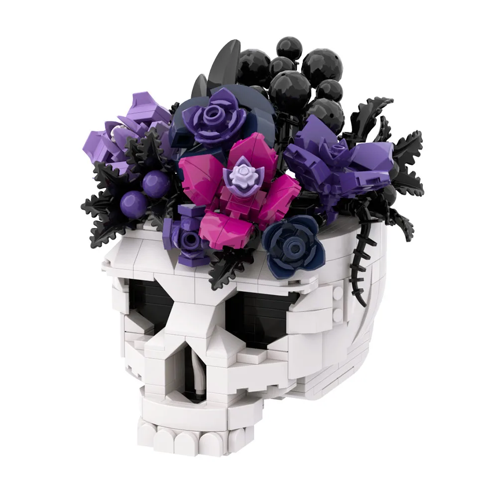 

MOC Gothic Skull Rose Flower Pot Building Blocks Dark Romance Home Decor Plant Bouquet Display Set Adults Fun Halloween Gift