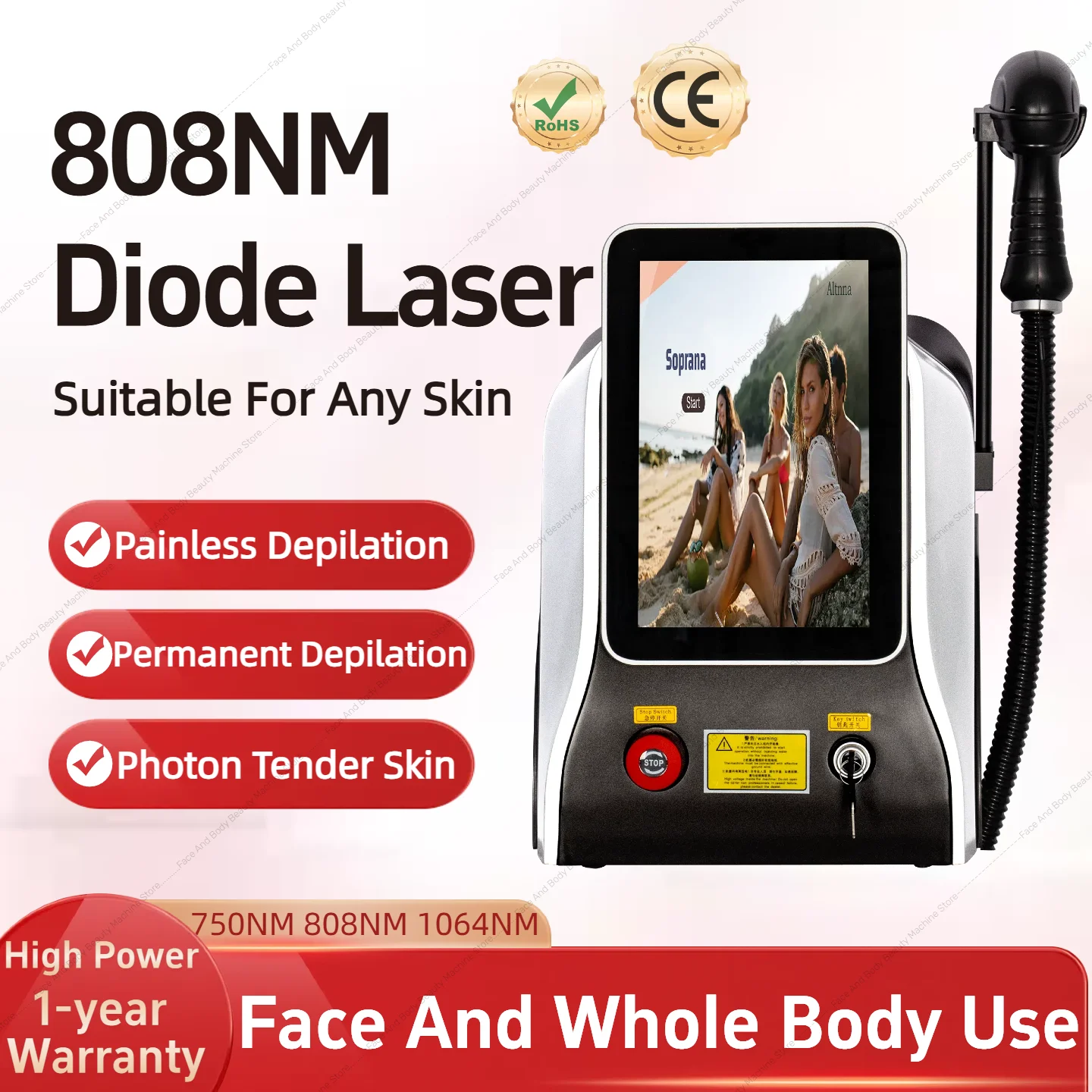 

New high-definition large-screen painless 808 diode laser755 808 1064nm whole body freezing point depilator for underarm