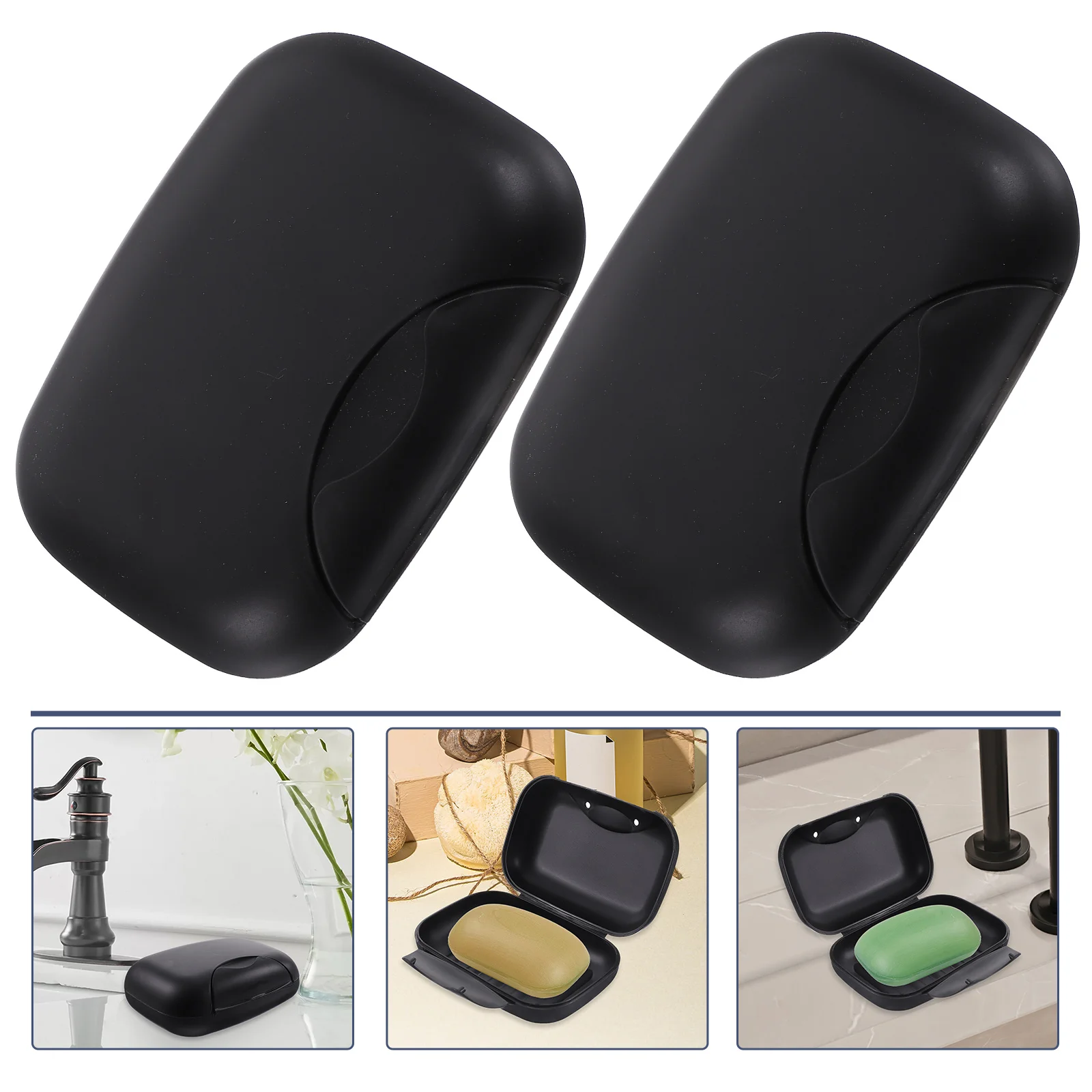 2Pcs Travel Soap Box Sealing Waterproof Seal Buckle Portable Soap Dish Soap Basket Soap Holder for Men Women Home Black