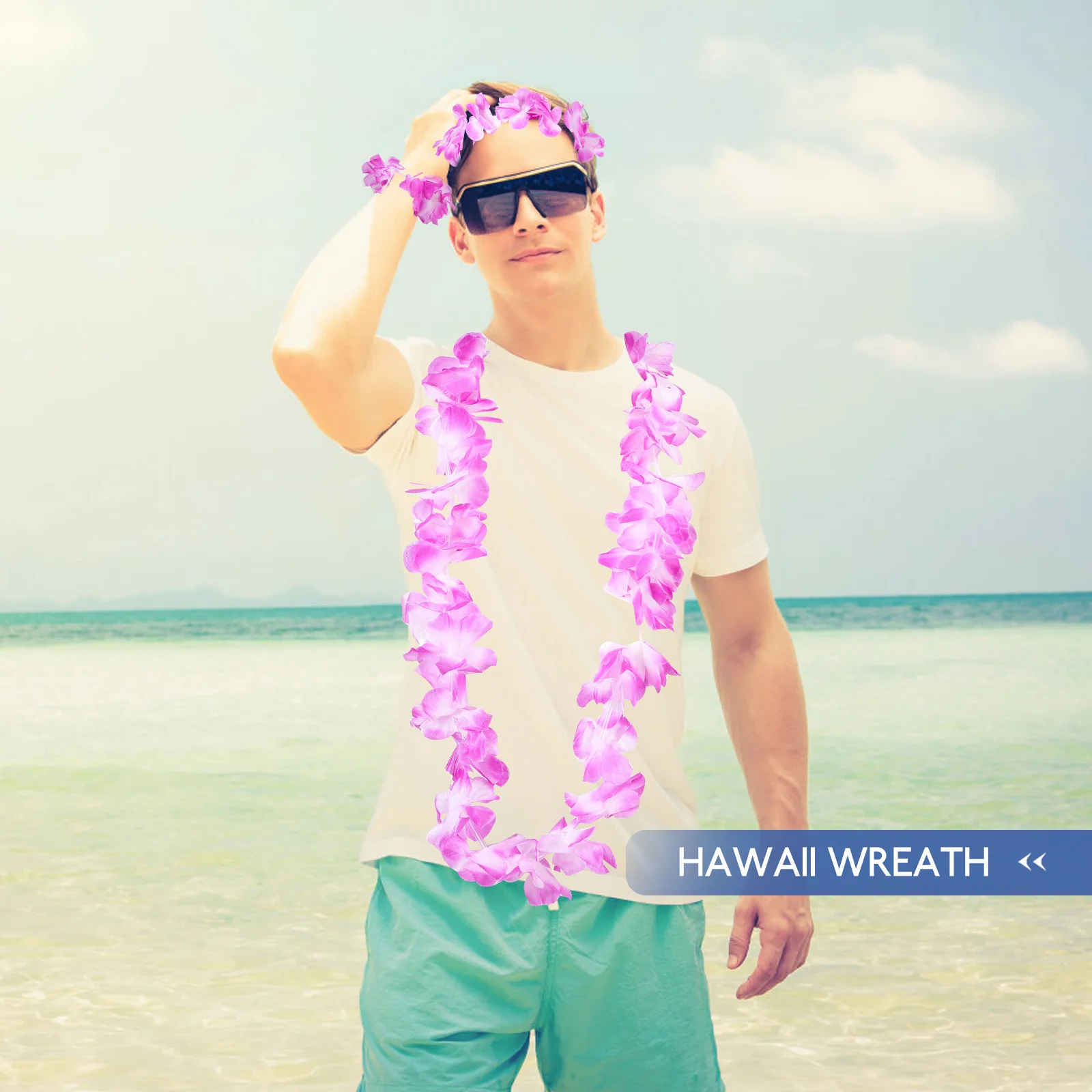 

4pcs 7Sets Flower Garland Set Hawaii Party Decor Luau Beach Accessory Artificial Flower Wreath Bracelet Hawaiian Leis Necklace