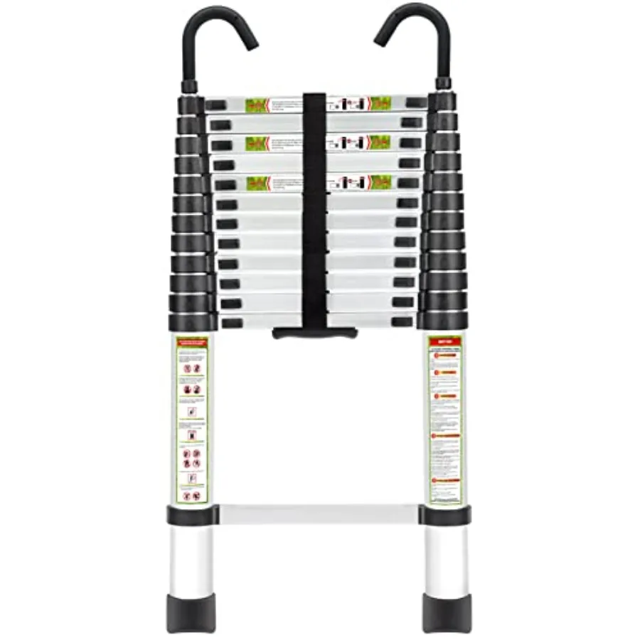 

Телескопическая лестница 3,8 м (12,5 футов) из алюминия с нескользящими ножками и устойчивым крюком, портативная, для дома и улицы, 33