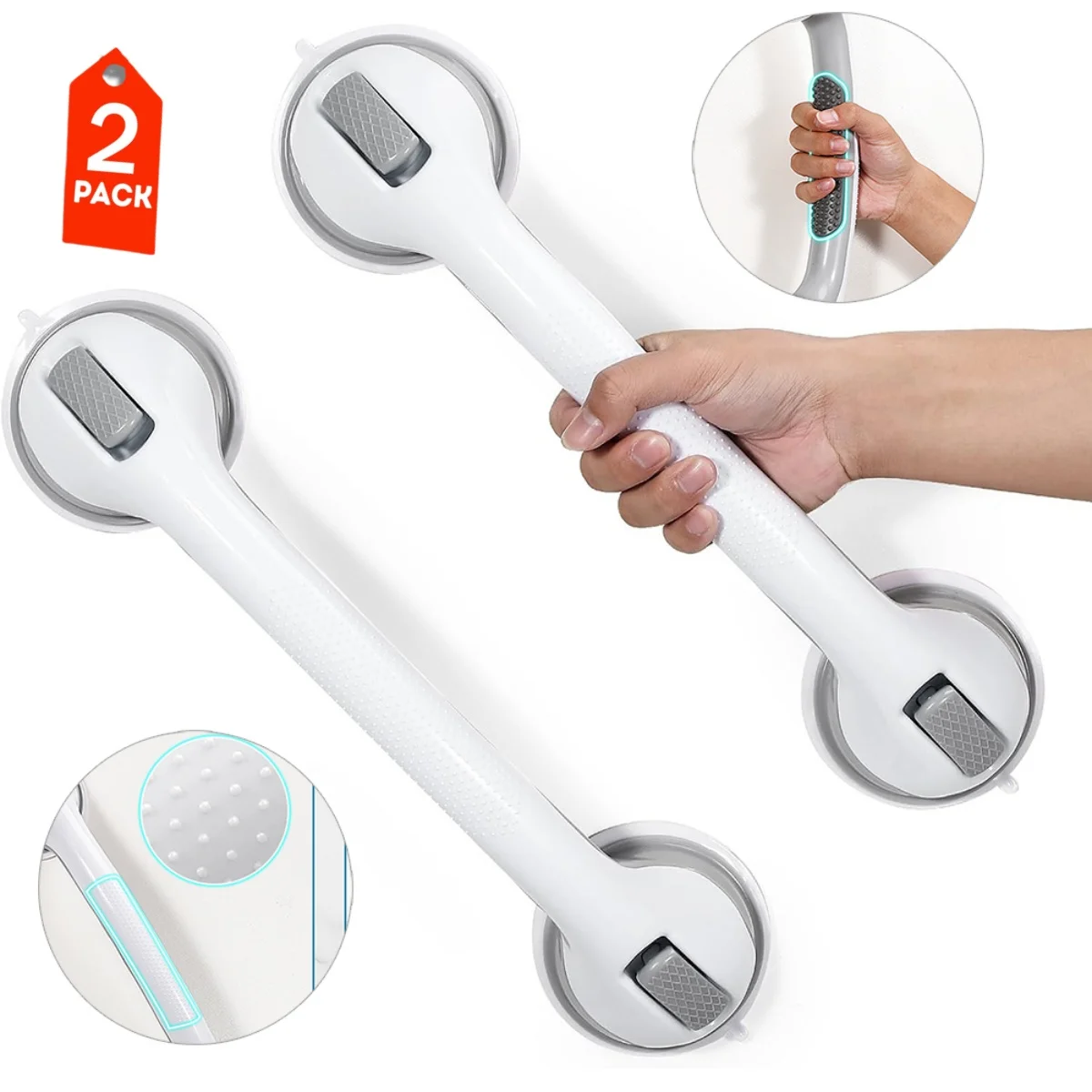 

2 Pack 16” Grab Bars for Bathtubs and Showers, Shower Handles for Elderly Suction Cup Grab Bars for Shower Wall Heavy Duty, Safe