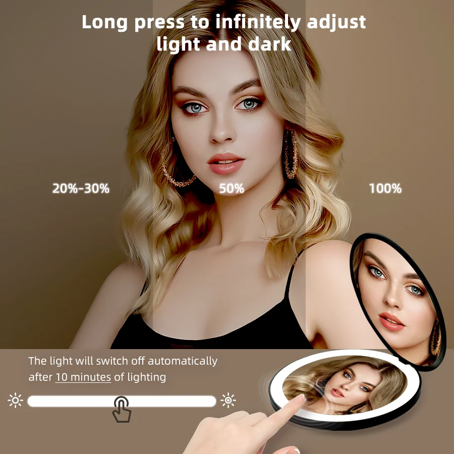 مرآة مكياج LED للسفر قابلة للطي: تكبير عالي الدقة 2X، 3 أضواء ملونة، تعتيم بدون خطوات - هدية إبداعية للسيدات #4